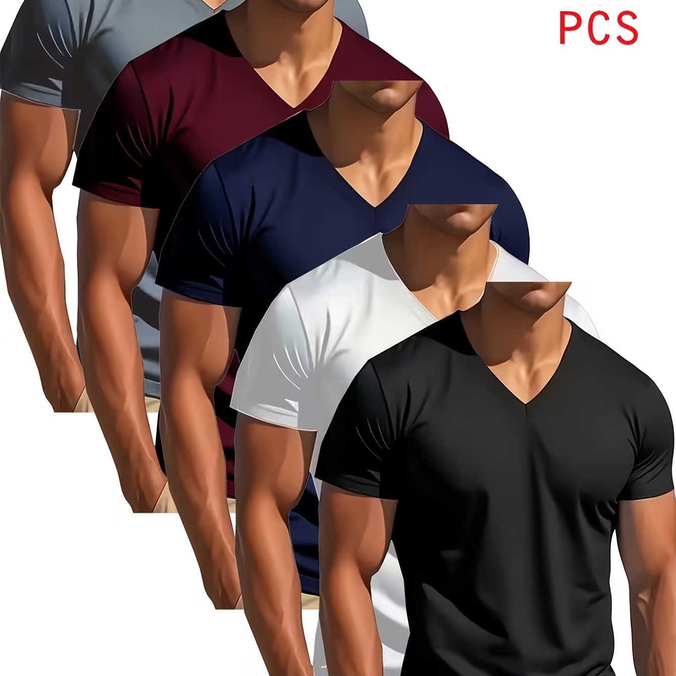 TEMU 5pcs V-neck T-shirt Mix, Comfortable Than You , Slightly Elastic, Slim Fit, Versatile Design, Men's Short-sleeved T-shirt, Sport Shirt,