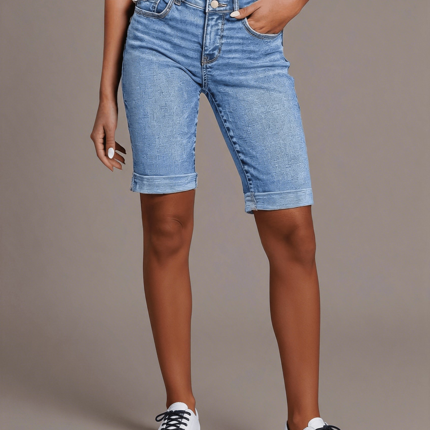Women's Fashion Casual Conical Shorts With Double Button Elastic Waistband For Summer