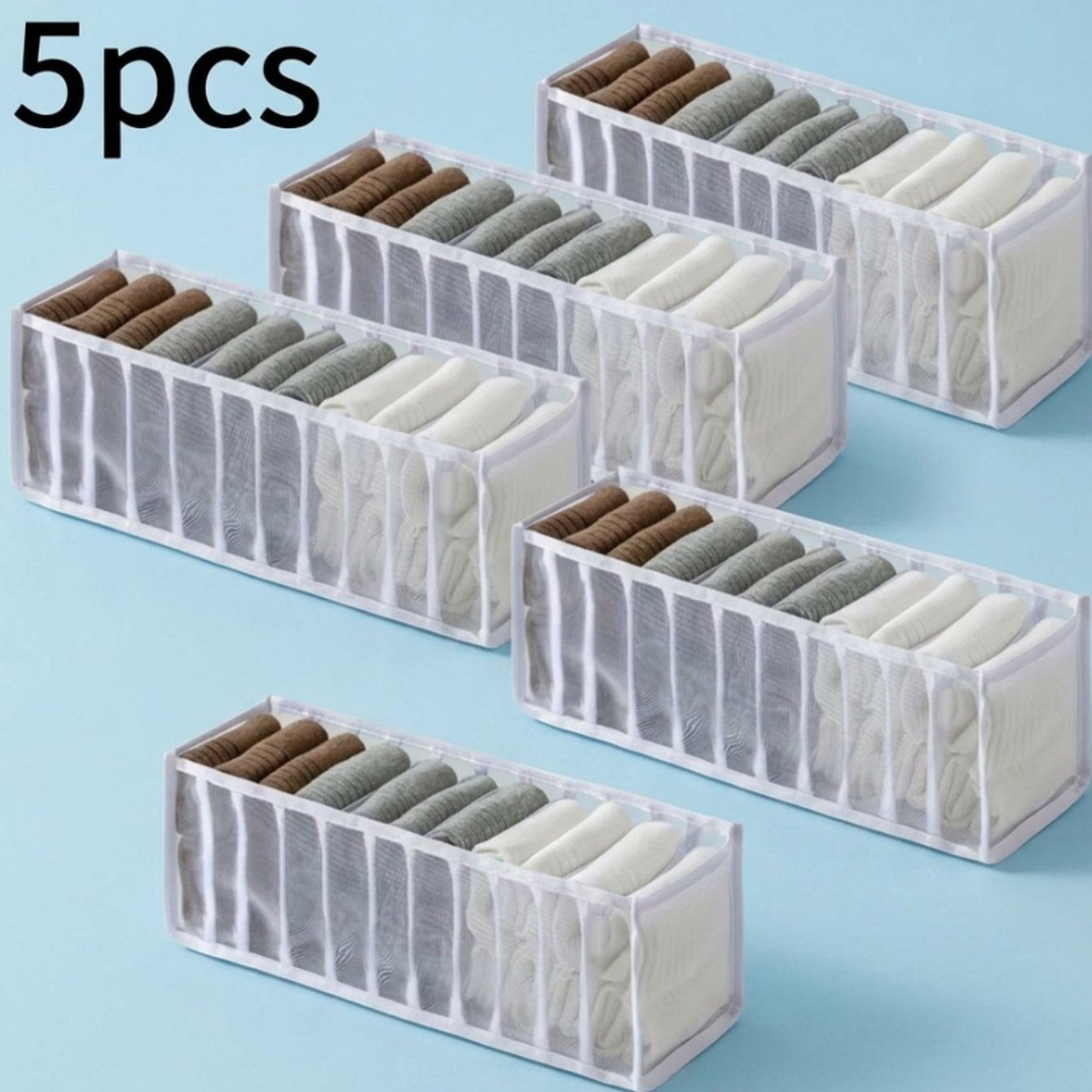 TEMU Lot de 5 boîtes de rangement pliables en TSLBNRIO pour chaussettes et accessoires - Séparateurs de tiroir à 11 cases pour rangement de penderie