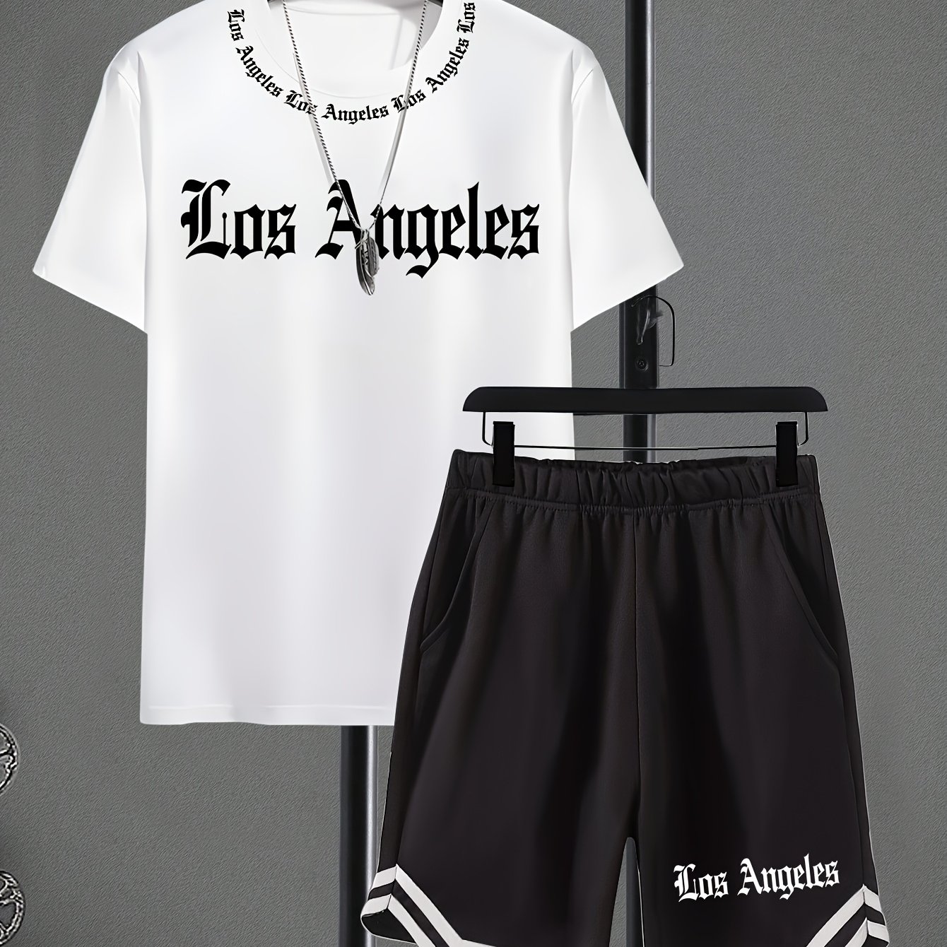 Fashionable Short-sleeve Pants Set For Boys' Casual Outdoor Sports In Los Angeles, For Outdoor, For Teenager, For Teenager
