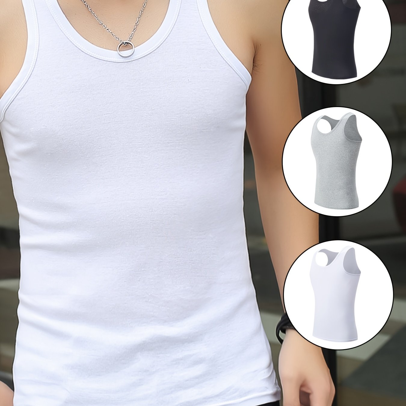 TEMU Set Of 3 Summer Men's Athletic Training Fitted Sleeveless Undershirts, Stretchy For Inner Wear