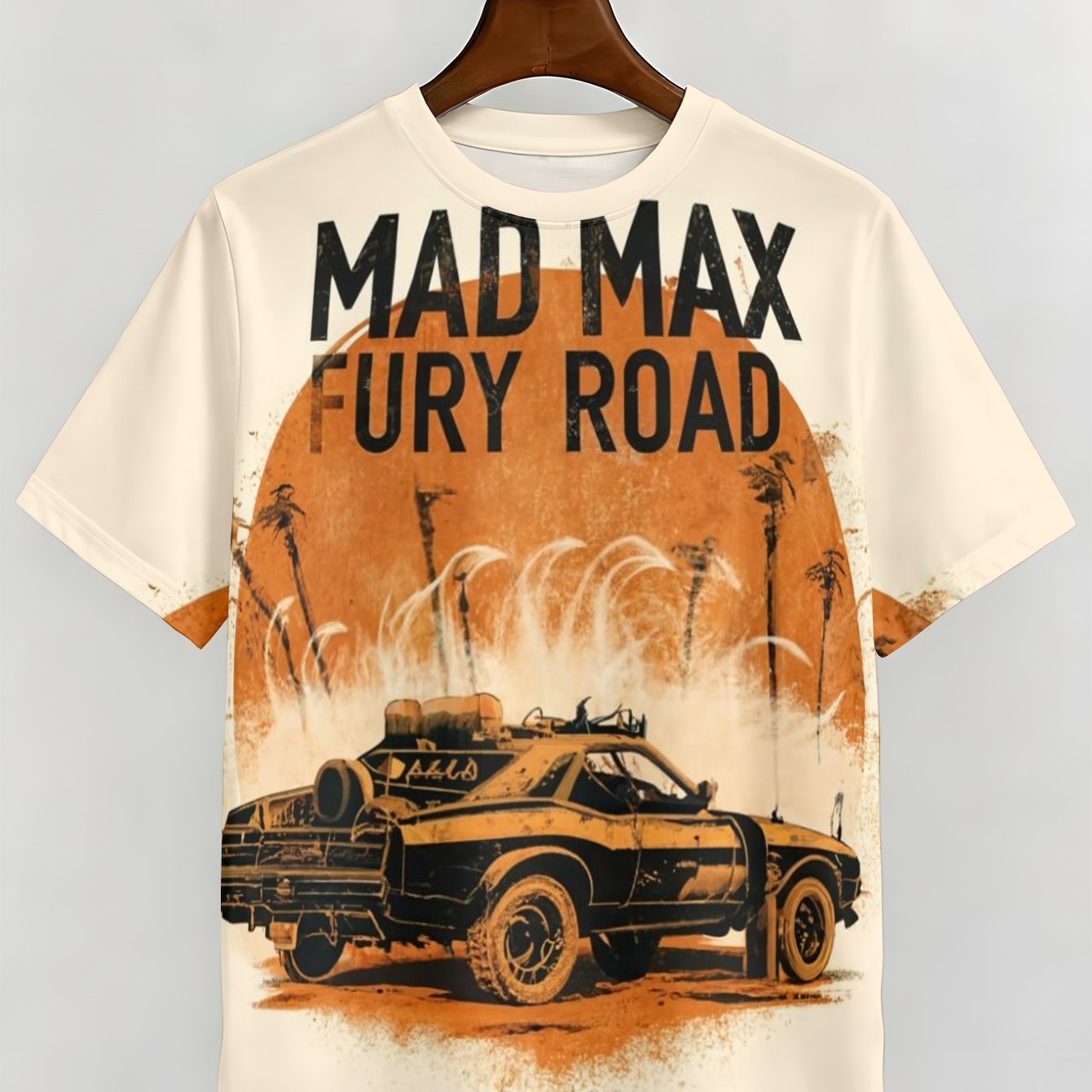 TEMU 1pc New Mens Tshirt Fury Road Car Print Comfortable Soft Breathable Suitable For Casual Outdoor Activities For Men Who Love Action And Adventure