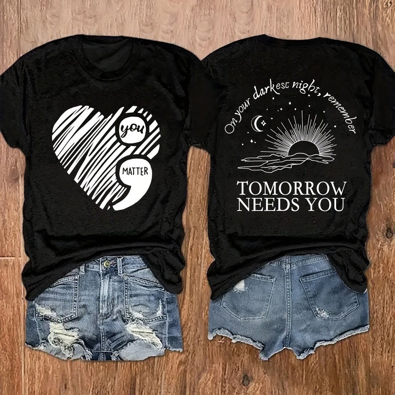 TEMU Women's Print Front And Back Round Neck Casual Short Sleeve T-shirt, Women's Top, Breathable Soft Fabric Crew Neck Tops For Men