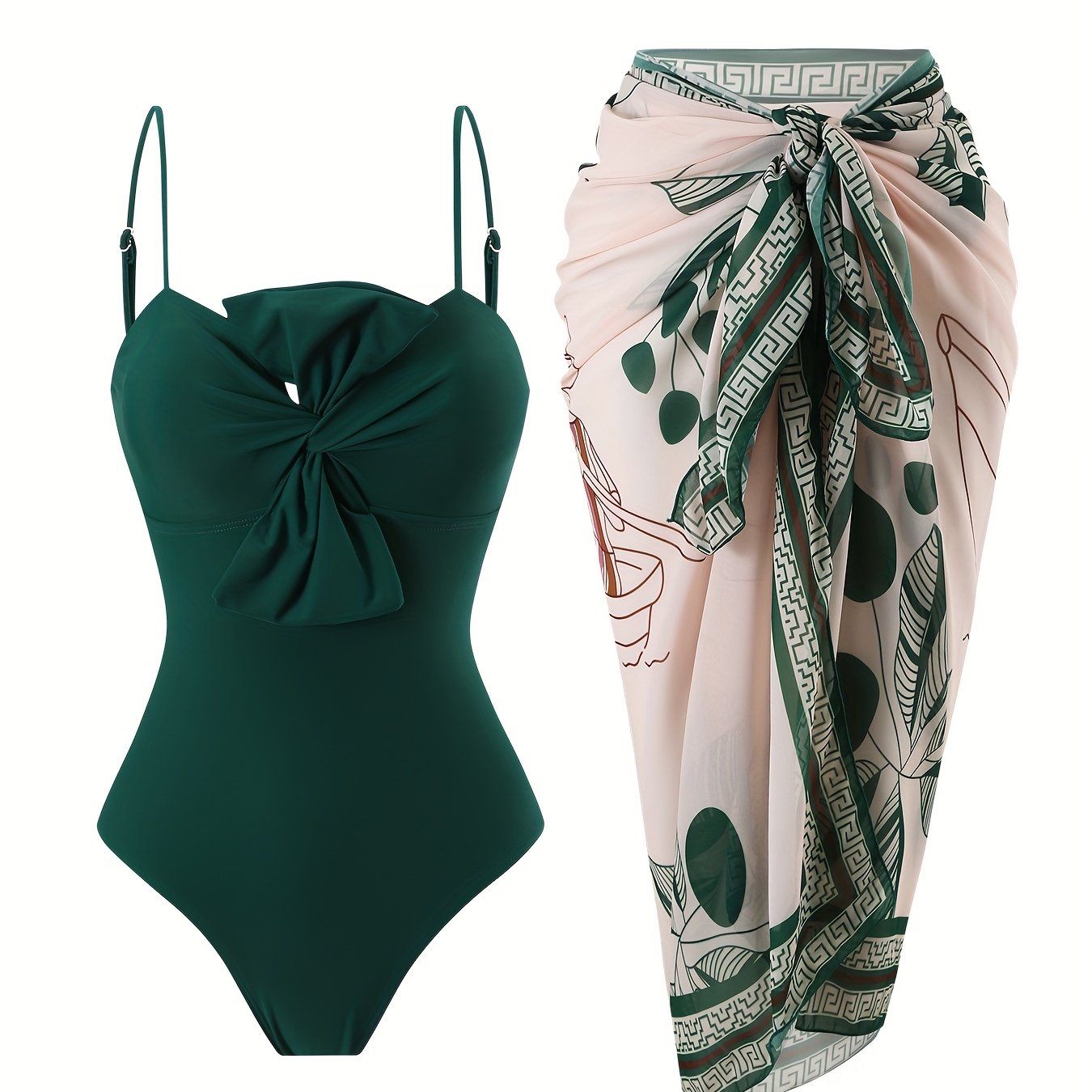 TEMU Ensemble 2 pièces de plage sexy pour femmes : combinaison bustier torsadé et robe enveloppante unie tendance