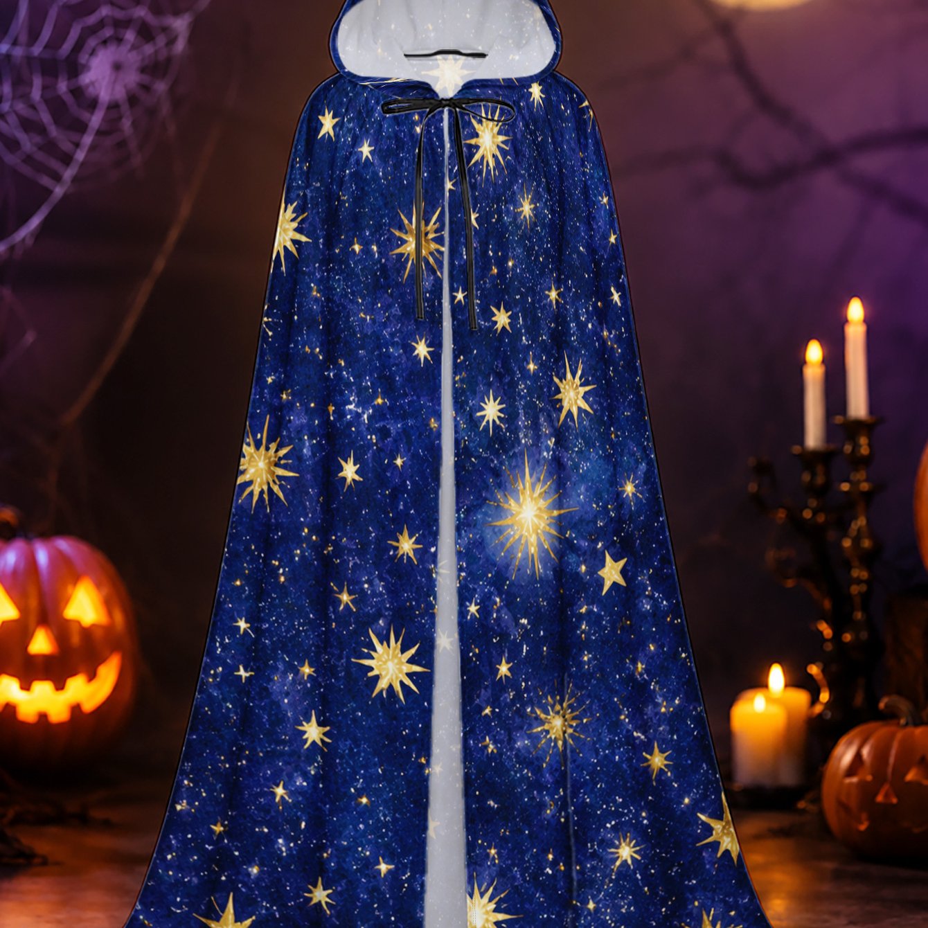 TEMU 1pc, Halloween Wizard Robe And Christmas Elf Cape With Elements, Long Polyester Hooded Cloak For Men And Women, Ideal For Costume Events And