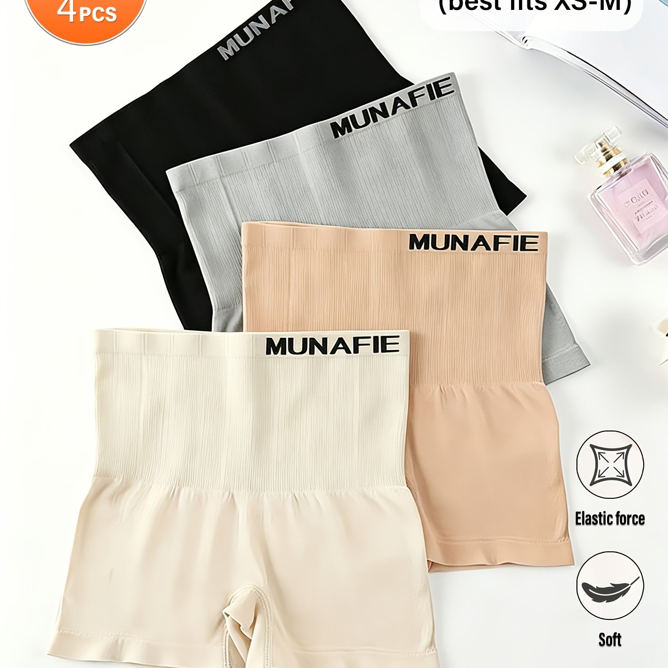 Random 4pcs Set Of Women's High-waist Shapewear Shorts, Comfortable, Soft, Shapewear, Hip Lifting, Breathable Fabric, Women's Abdominal Underwear Suitable For Essentials