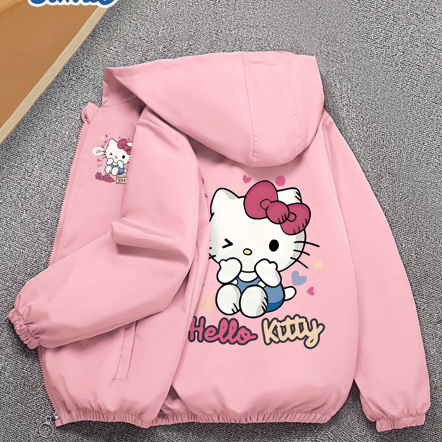 Cute Cartoon Hello Kitty Print Jacket, Autumn Kids Casual Sport Windbreaker, Outdoor Windproof Jacket, Cute Pink Coat For Kids -16