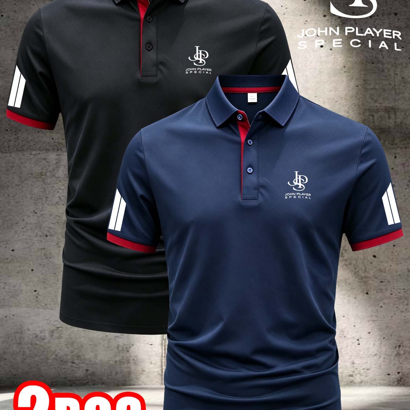 TEMU 2pcs Jps Pattern Plus Size Men's Outdoor Golf, Equestrian Casual Collar Short Sleeve, Mature Men's Business Casual , Breathable And Comfortable,