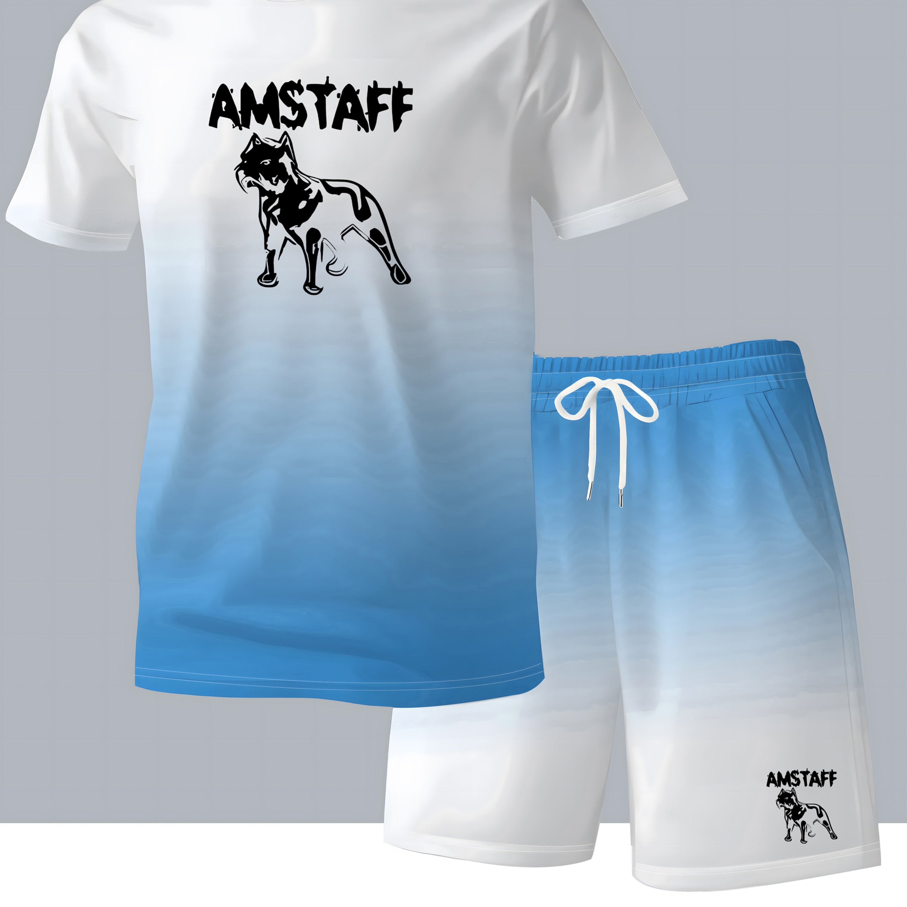 TEMU Men's Bulldog Theme Print Short-sleeved T-shirt And Waist Shorts 2pcs Casual Sports Regular Top And Pants Set, Suitable For Spring And Summer
