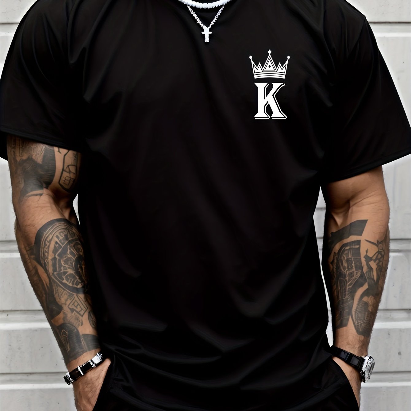 TEMU Herren Crown K Kleines Logo Buchstaben Print Sportliches Lässiges Vielseitiges Kurzarm T-Shirt