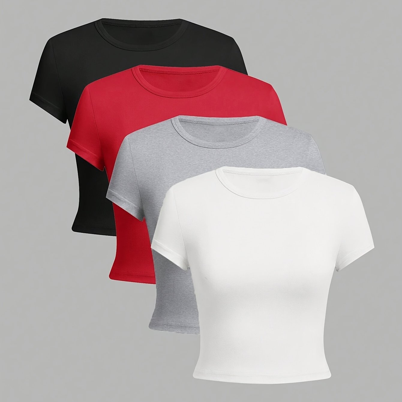 TEMU 4pcs Set Round Neck Short Sleeve T-shirt, Summer Women's Casual Athletic Top