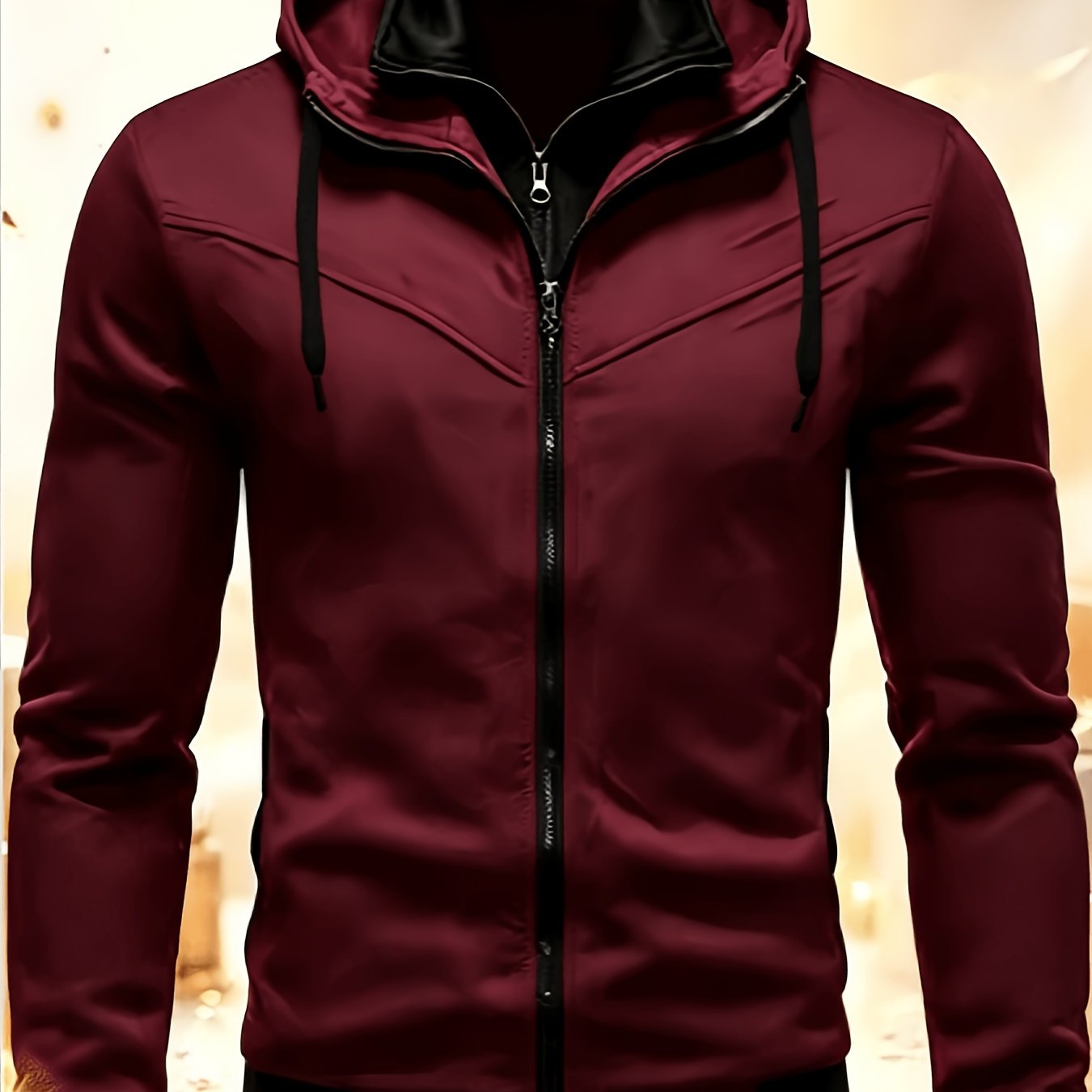 TEMU Veste sweat à capuche pour homme 100 % polyester respirante, col montant à empiècements, haut de sport décontracté à manches longues, tissu