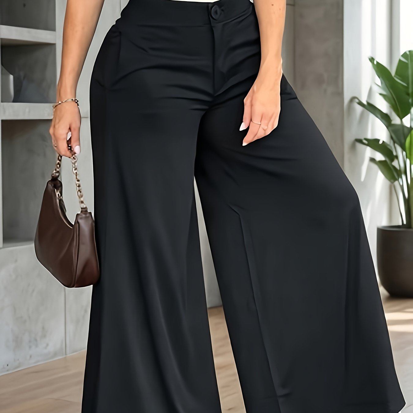 TEMU Plus Size, Casual And Fashionable Loose-fit Wide-leg Pants, Featuring An Elegant And , Suitable For Daily Wear