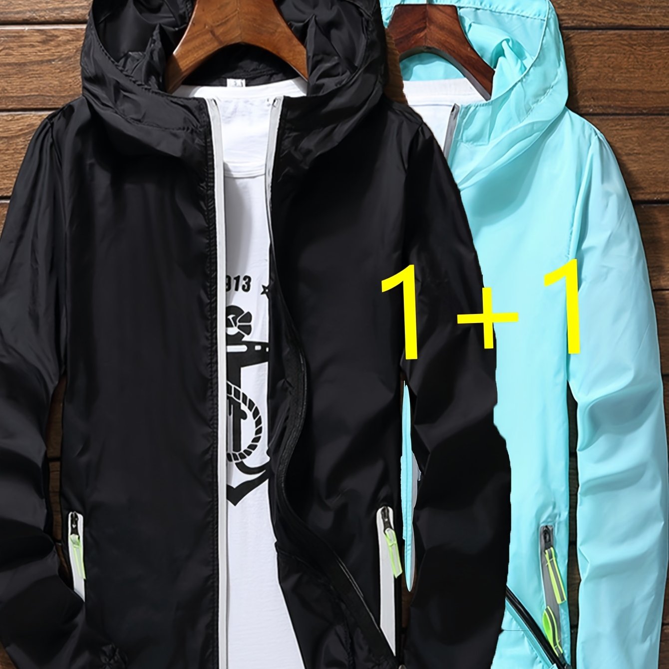 TEMU 2pcs Unisex Summer Hooded Windbreakers - Lightweight Breathable Fabric, , Zip-up With Pockets, Casual Outdoor Hiking & Fishing Wear For Couples,
