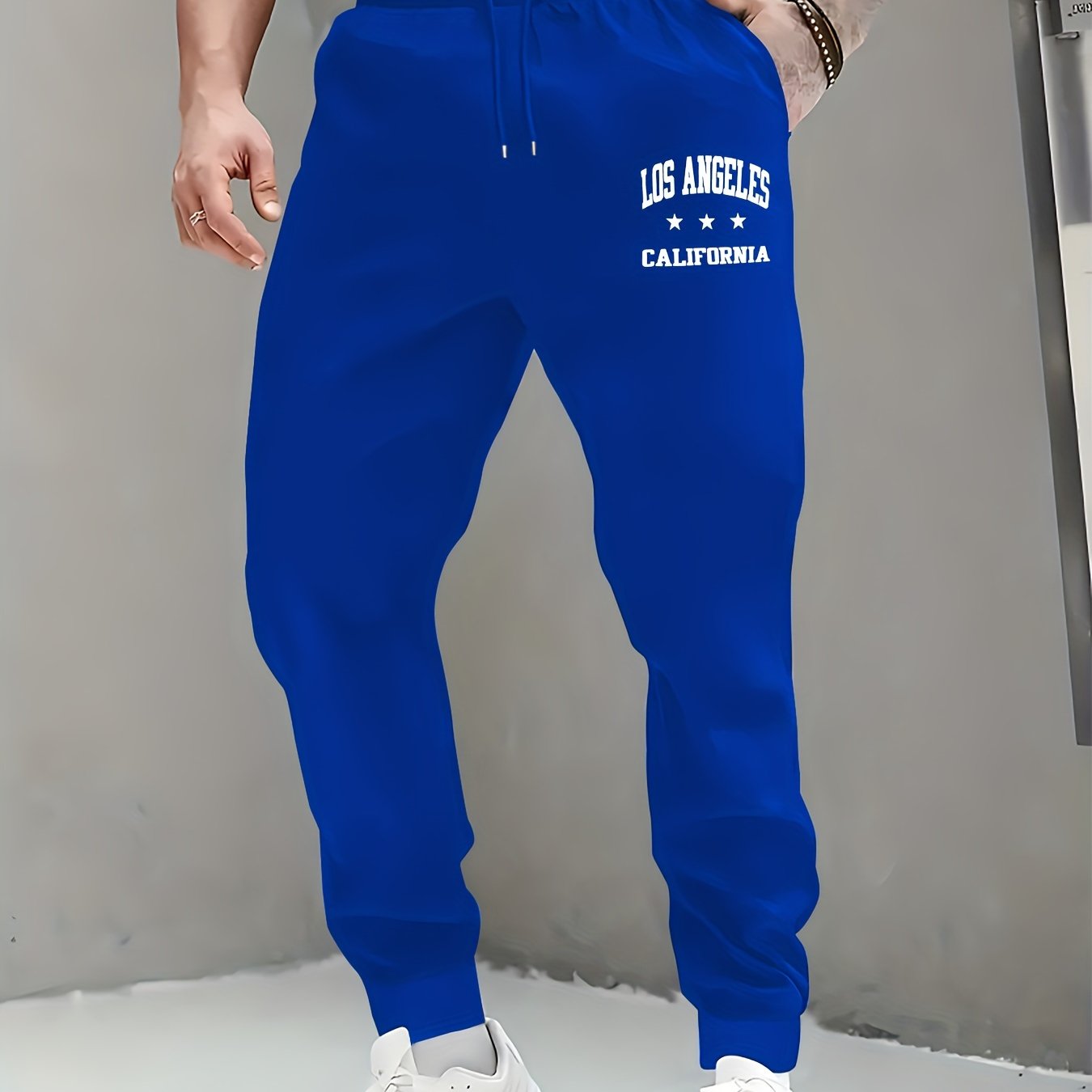 TEMU Los Angeles California Print Men's Pants Drawstring Sweatpants Loose Casual Trousers For Spring Autumn Running Jogging