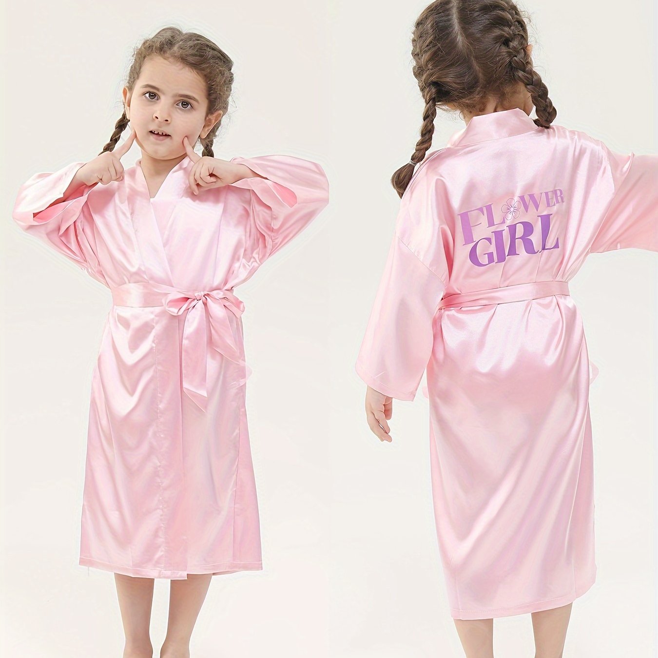 Image of Girls' Long Robe, Bathrobe, Cardigan, Loungewear For Toddlers, Kids, And Preteens, Solid Color, , Thin Summer Style, European/, Plain Color Morning Robe