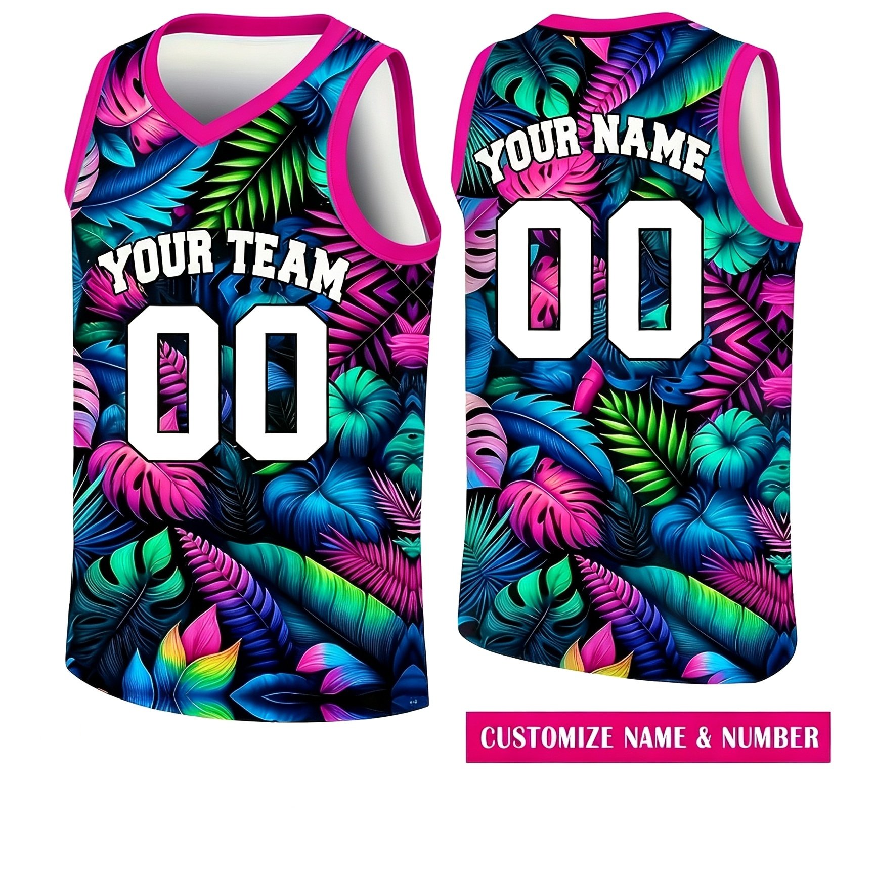 TEMU Custom Men's New 3d Print Basketball Jersey, Vibrant Tropical Leaf Design, Comfortable And Breathable Fabric, Customizable Name, Number, Team