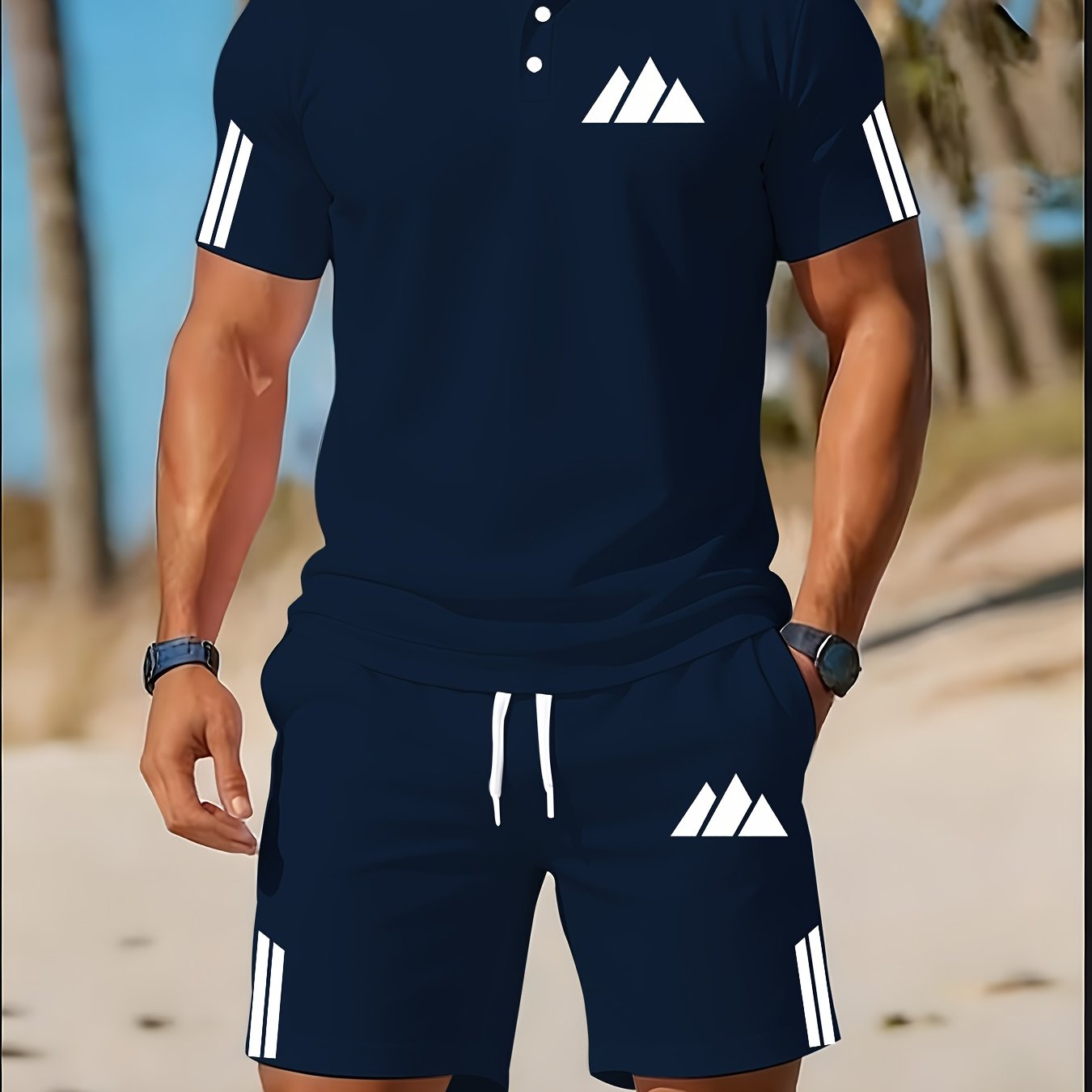 TEMU Men's Lightweight Golf Shirt Short Sleeve Set Men Quick Dry Moisture Wicking Hiking Summer 2pcs Outfit Travel Portable Summer Wear