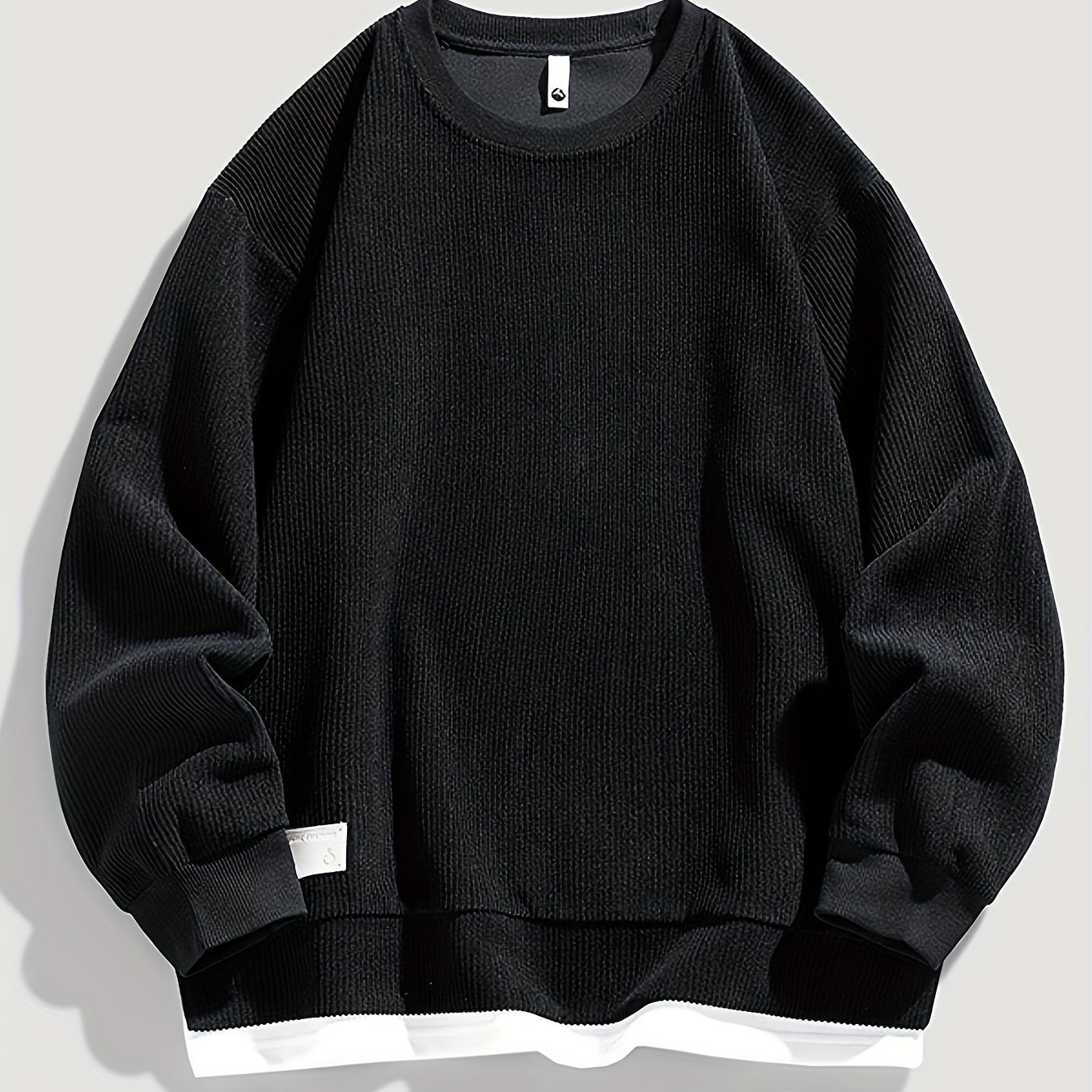 E-shop 2-in-1 Look Langarm-Sweatshirt für Herren, Herbst/Winter, schweres einfarbiges Rundhals-Top