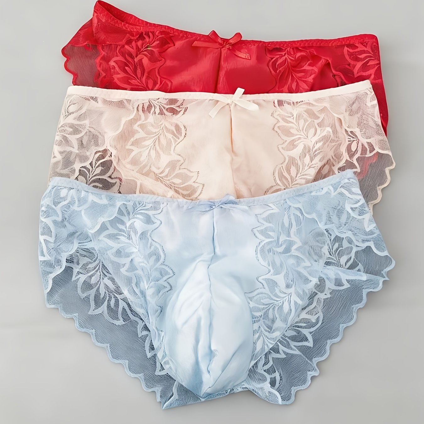 3pcs Random Men's Low-waist Triangle Briefs, Lace Comfortable Fabric, Men's Fashion Shorts