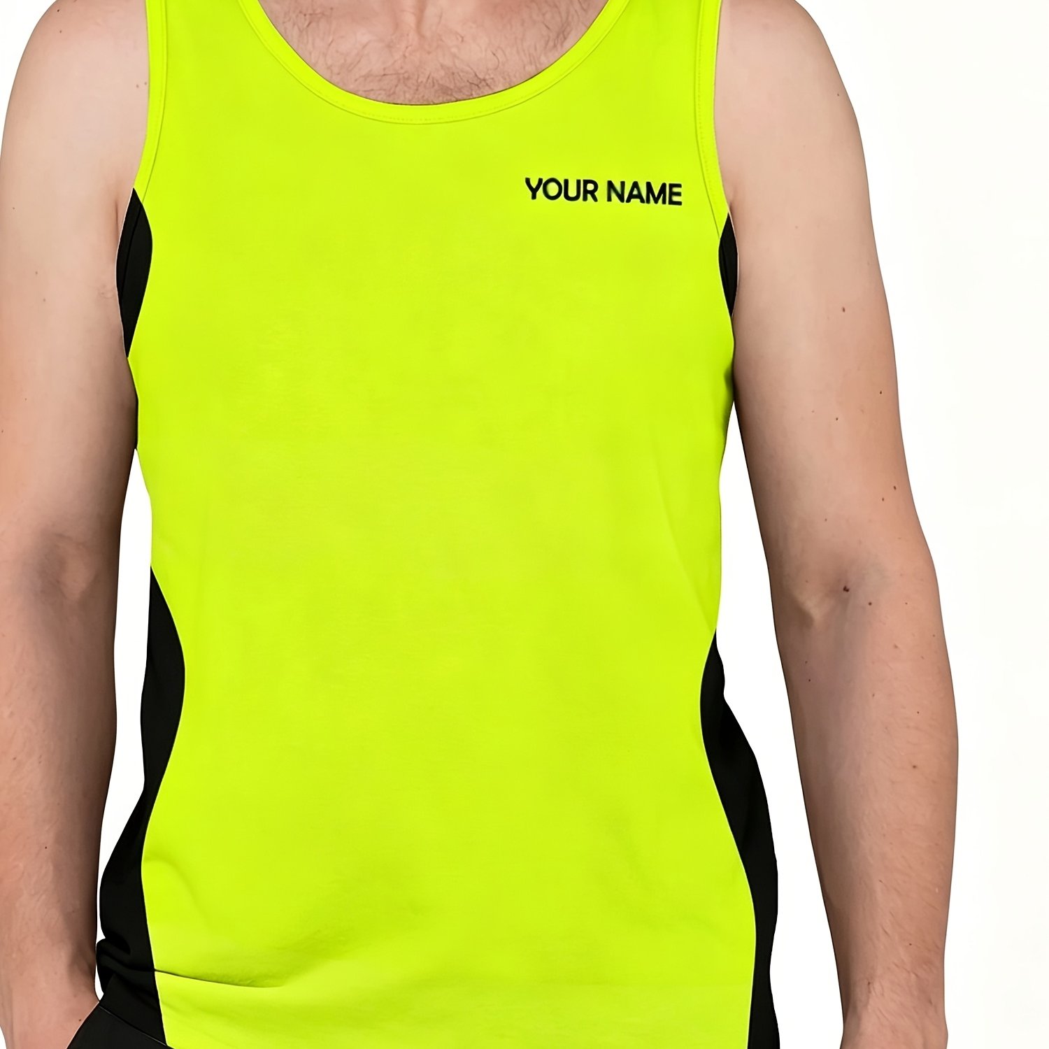 TEMU Men's Custom Tank Top T-shirt - Personalized Name Text Print, Flat Printing , Outdoor Workwear , Street Trendy Style High- Clothing