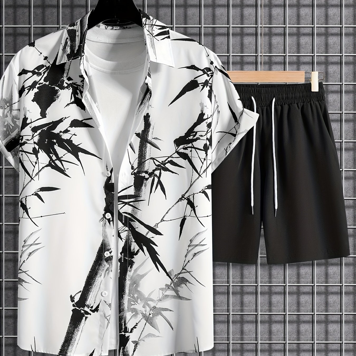 E-shop 236# Herren Freizeitanzug mit Nicht-Positionierendem Druckhemd und Shorts mit Kordelzug
