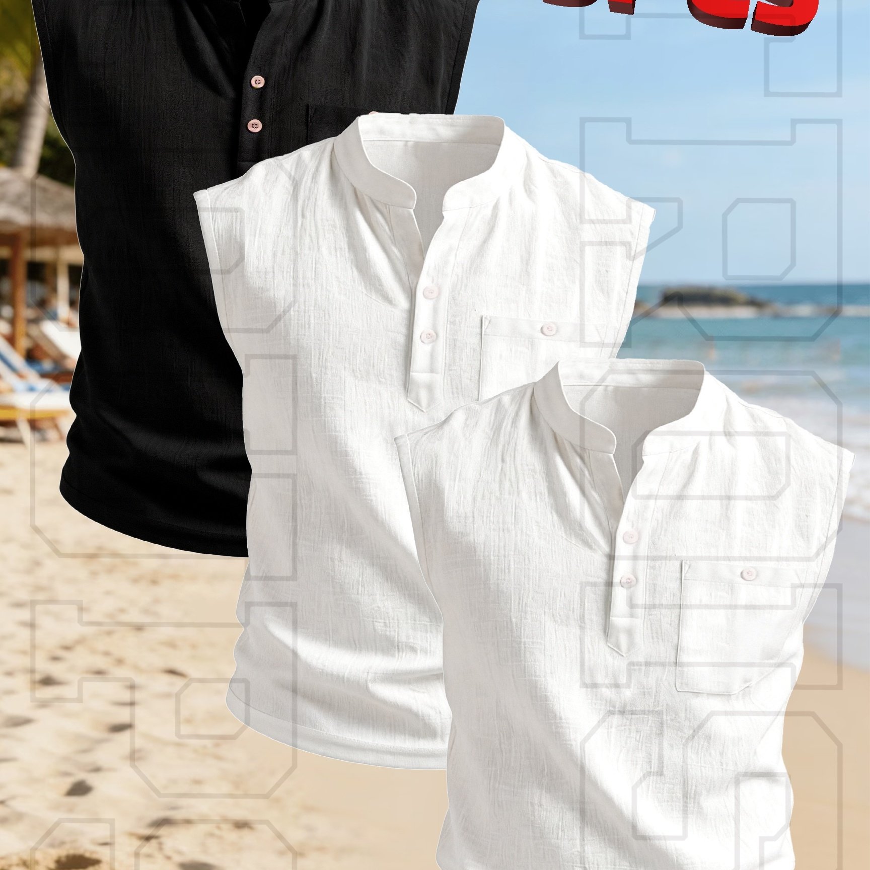 TEMU Rose OBM Ensemble de 3 pièces, 2026, Gilets décontractés confortables pour homme, Haut régulier à col Henley, Léger et respirant, Gilet manches