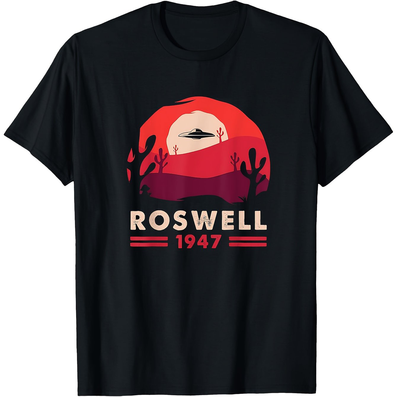 TEMU Men's 199s Ufo Abduction Invasion T-shirt- Pattern T-shirt Withesert Sky And Alienesins, Casual Crew Neck Short Sleeve Shirt, Suitable For