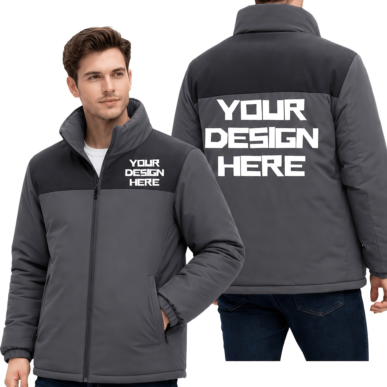 TEMU Customized Thick Jackets For Men, Personalized Fleece Outerwear, Suitable For Holidays, Birthdays, New Year, Valentine's Day, , Work Uniforms,