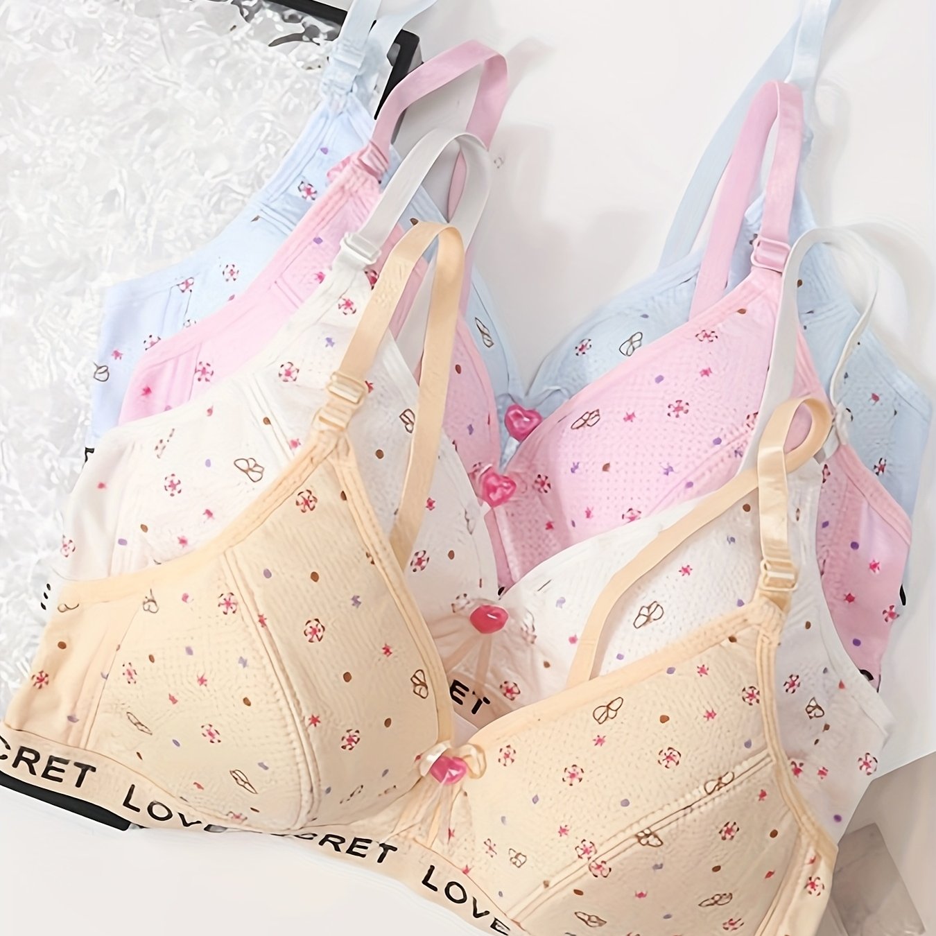 Image of 4 Cute Bowknot Underwear 11-14, Adjustable Shoulder Straps, Polyester Bamboo Rayon Rayon Fiber Combination, Suitable For , For Teenager, For Teenager
