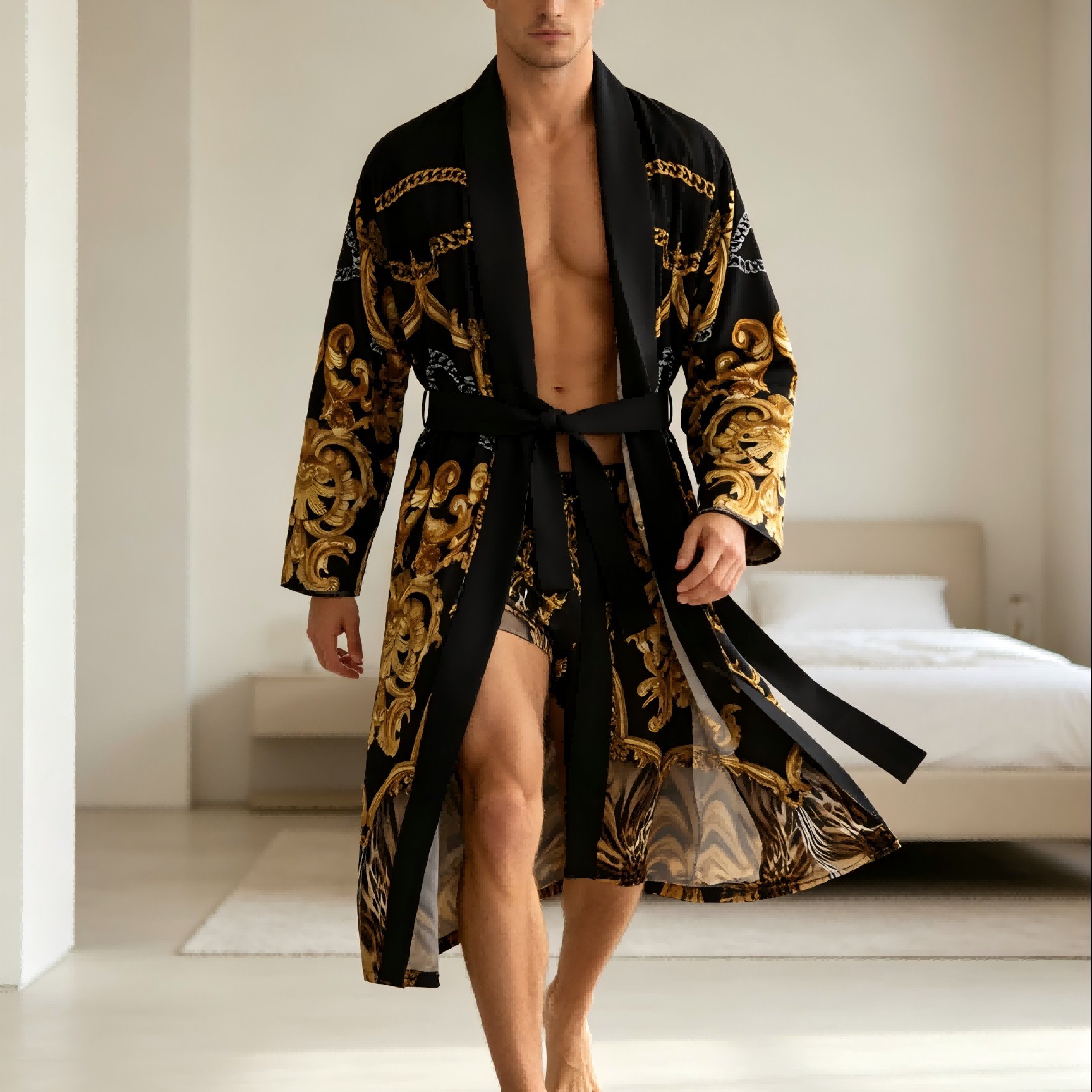 Image of 's Sleep Robe For Autumn And Winter, Lightweight Bathrobe With 3d Printing Technology, Skin-friendly Bathrobe For Spring And Summer, Long Nightgown Made Of Fabric