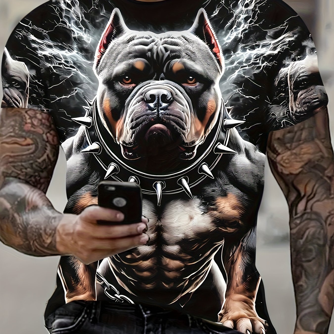 Image of 3d Large Dog Pattern Printed Men's T-shirt, Casual And Comfortable T-shirt, Short Sleeved Pullover, Men's Summer Outdoor Clothing