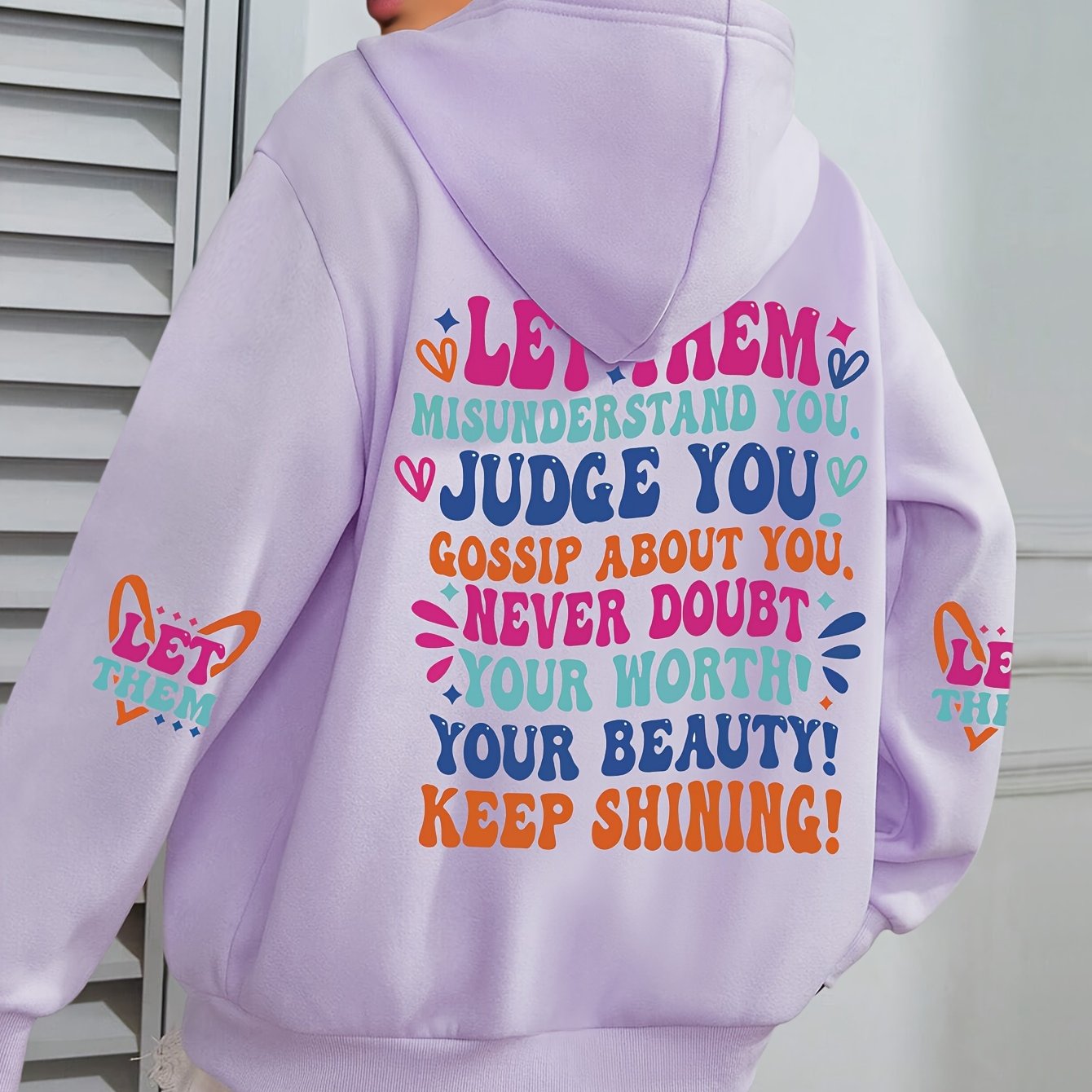 TEMU Plus Size - Plus Size - Plus Size Letter Print Hoodie, Drawstring Casual Hooded Sweatshirt For Winter And Fall, Women's Plus Size Clothing