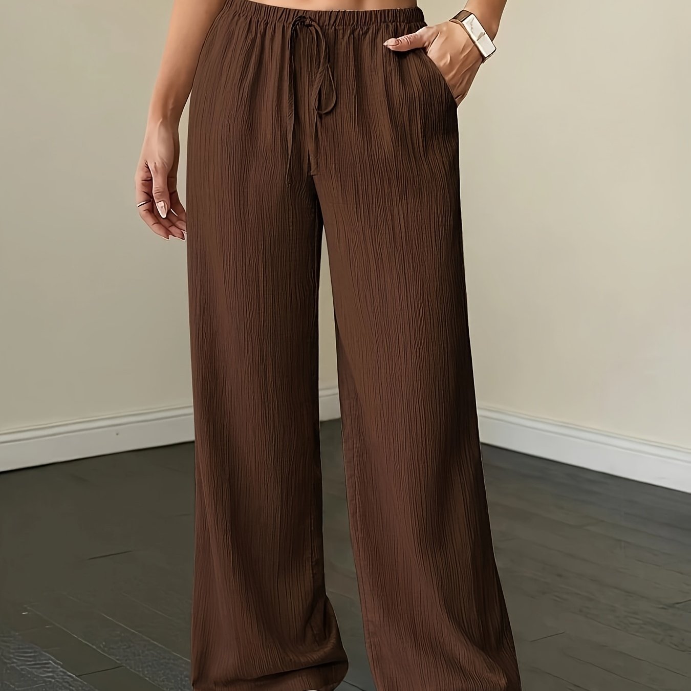 TEMU Women's High-waisted Wide-leg Trousers - Elegant Loose-fit Pants With Straight Leg Design, Comfortable Casual & Dressy Wear, Machine Washable