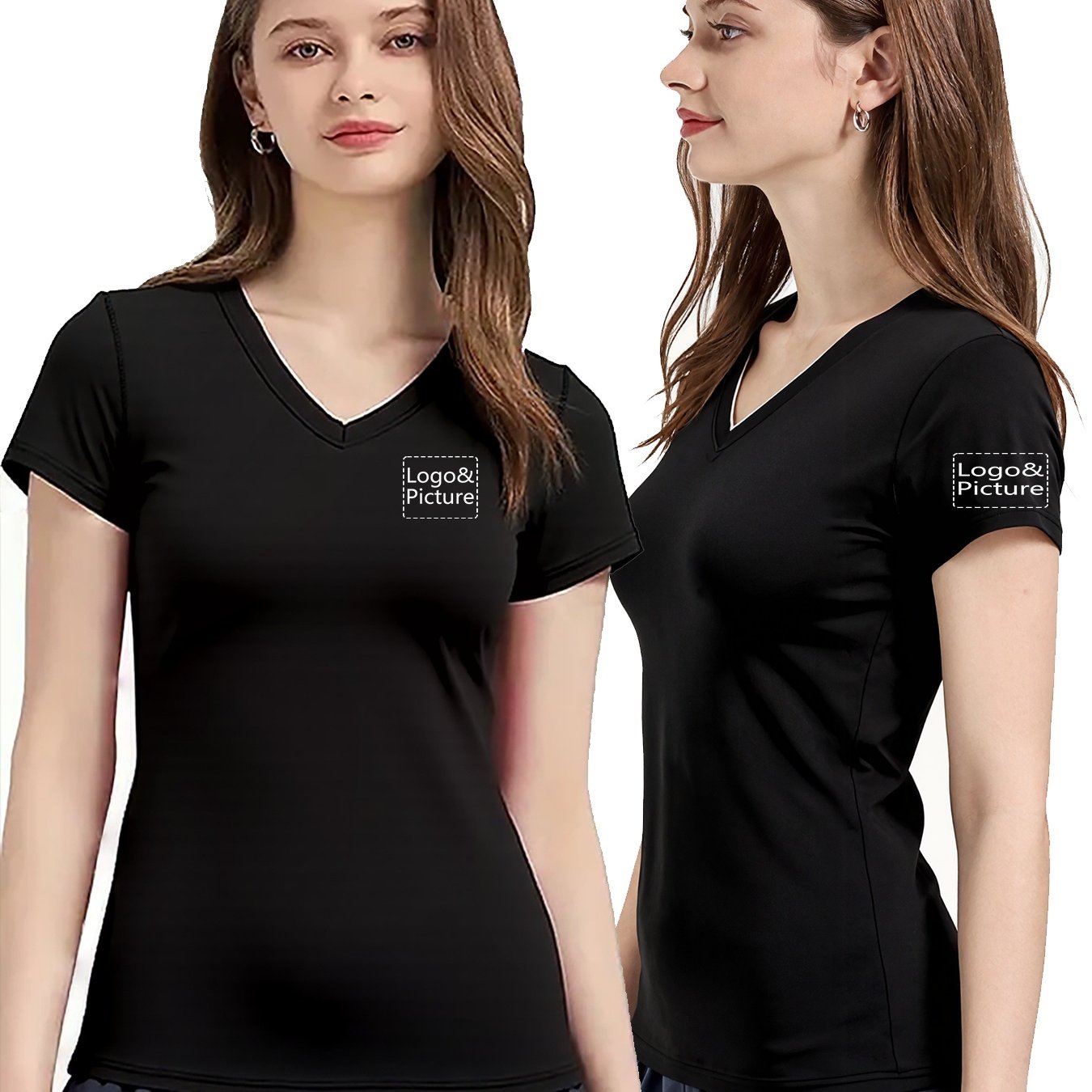 TEMU Camisetas personalizadas de mujer con cuello en V y estampado en el pecho y , personalización DIY para patrones , hechas de tela , elástica y