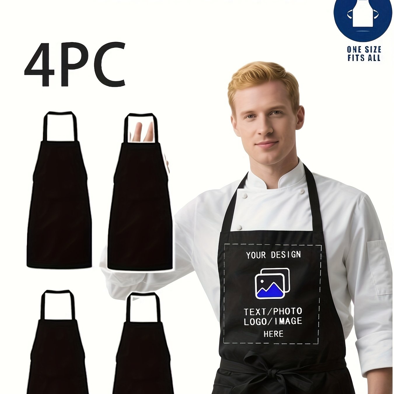 TEMU [Personalizzato] Set grembiuli con logo personalizzabile, tessuto in nylon qualit�, resistente all'usura da pulire, processo di stampa a caldo