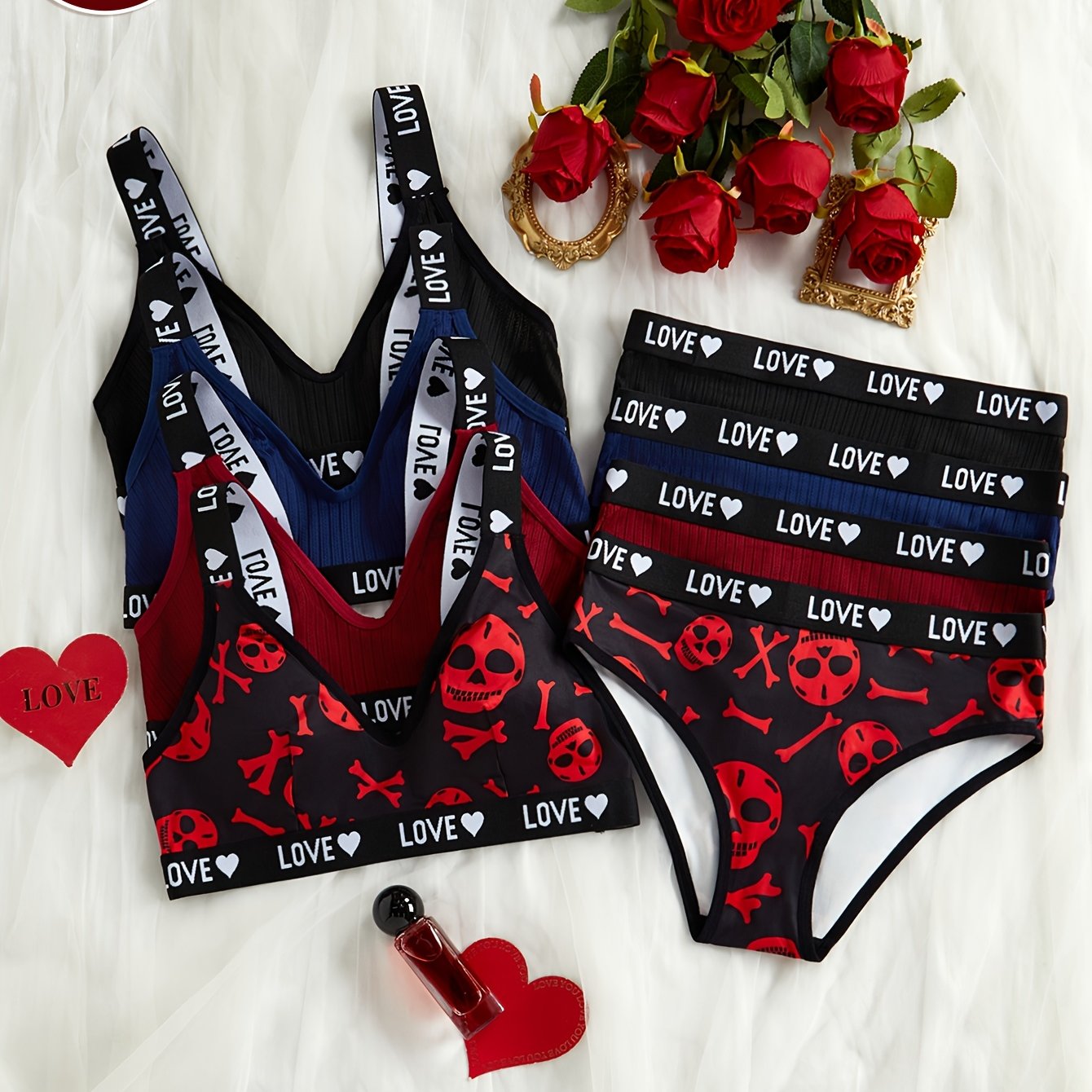 TEMU 4-set Western Sexy Contrast English Ribbon Women's Backless Lingerie Triangle Panties Set