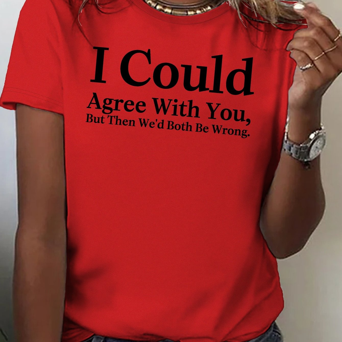 TEMU Letter Print Crew Neck T-shirt, Casual Short Sleeve Top For Spring & Summer, Women's Clothing