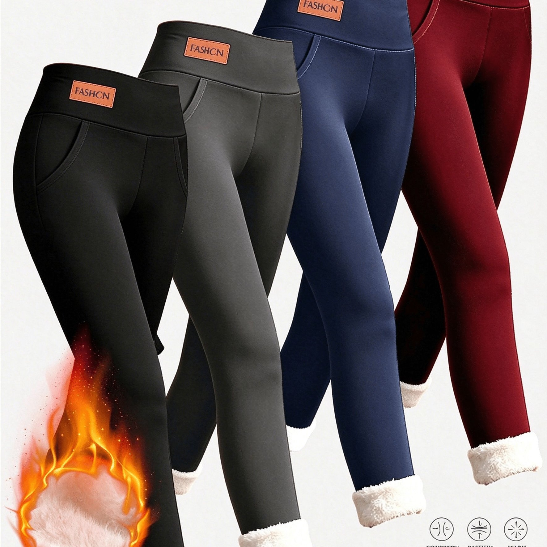 TEMU 4-pack Winter Thermal Leggings: High-waist -lined Sweatpants With Pockets, Women's Winter Thermal Leggings, Women's Thermal Tights, Women's