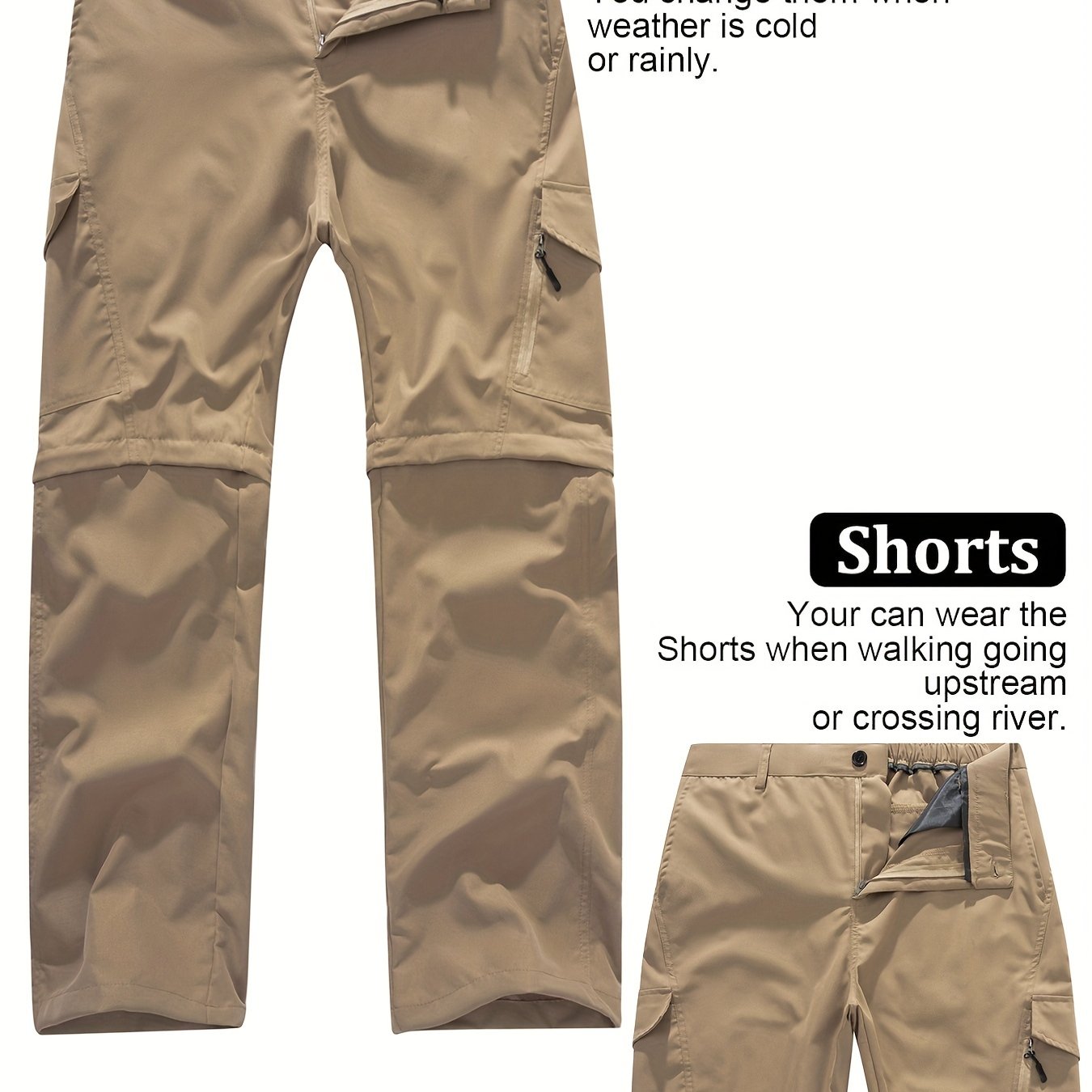 Image of Men's Convertible Hiking Pants - Durable, Cargo Trousers For Fishing & Running, Casual Outdoor Wear With Pockets