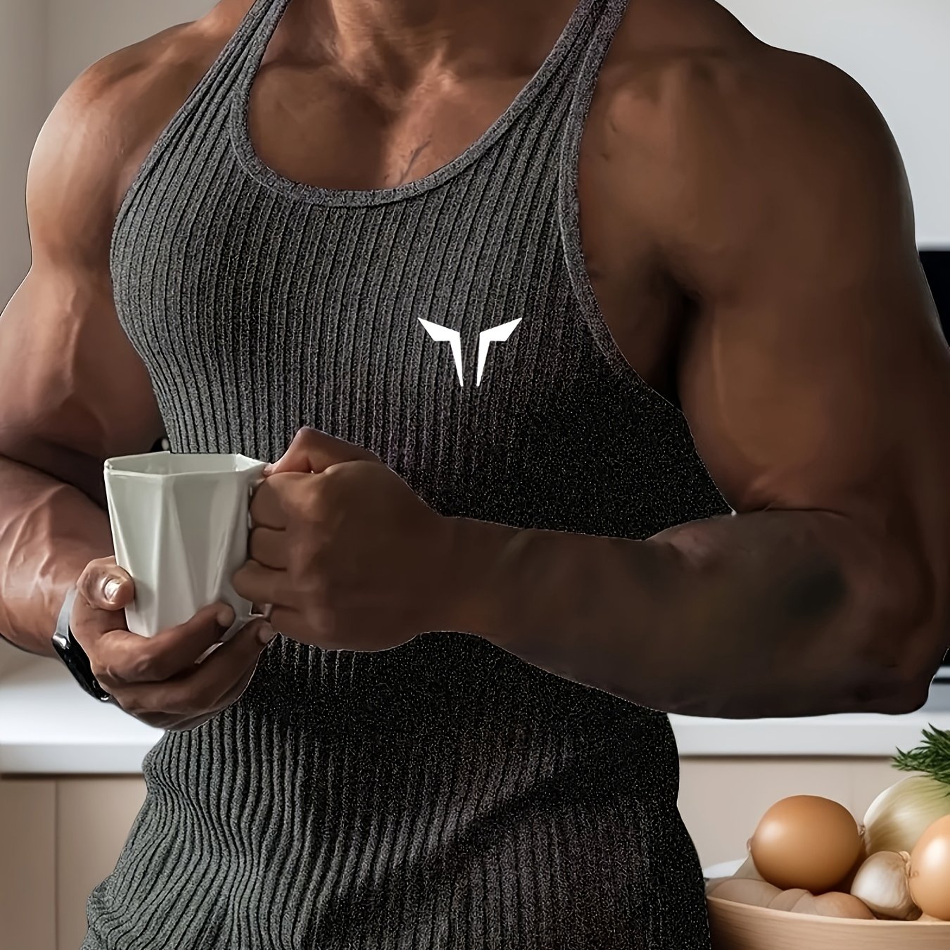 TEMU Men's Athletic Tank Top - Gym Workout Shirt, Breathable Knit Fabric For Muscle Definition, Machine Washable Sleeveless Shirt For Running,