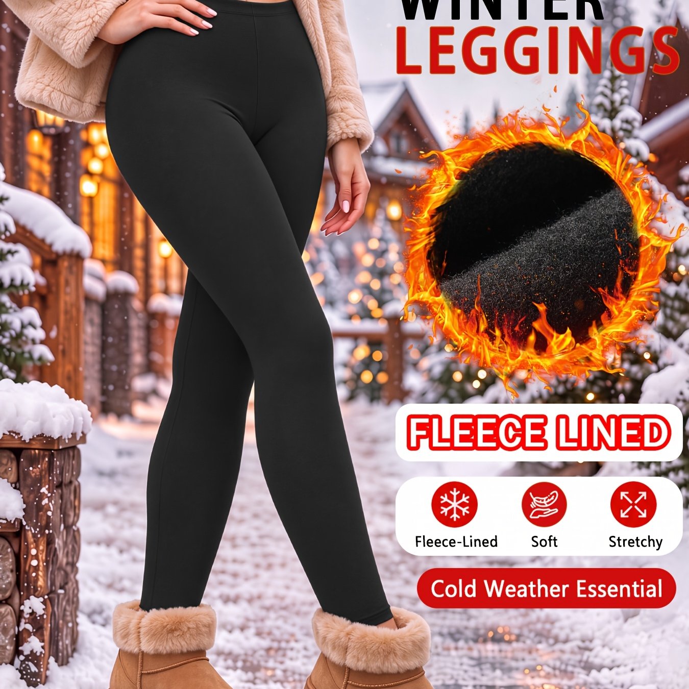 TEMU Leggings da donna foderati in peluche, super morbidi ed elasticizzati, per /inverno, collant per invernali e lavabili in lavatrice