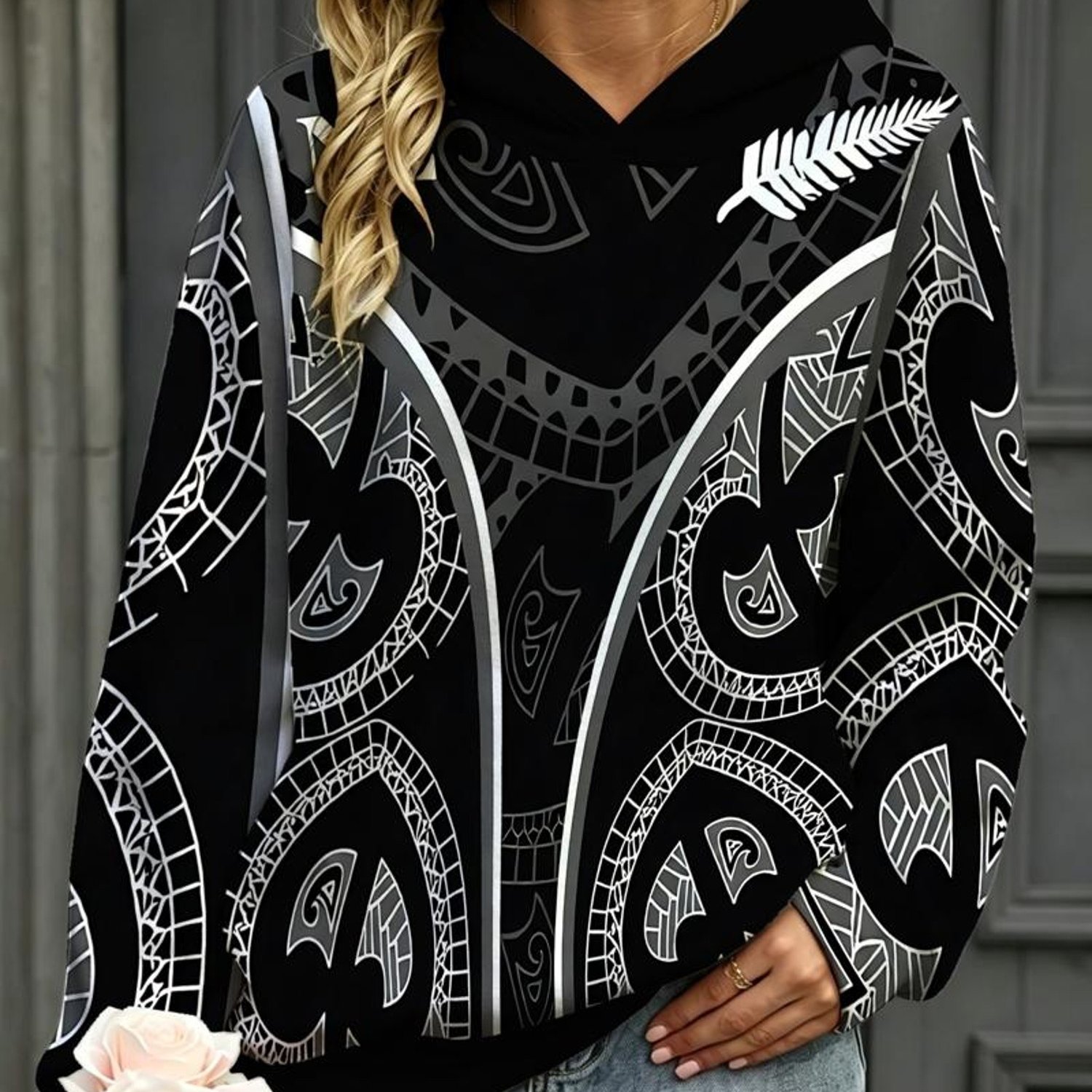 TEMU Women's Fashion Hoodie, Maori Art Pattern, New Zealand And Design, Solid Style, Suitable For Daily Wear And Casual , Trendy [print Design - No