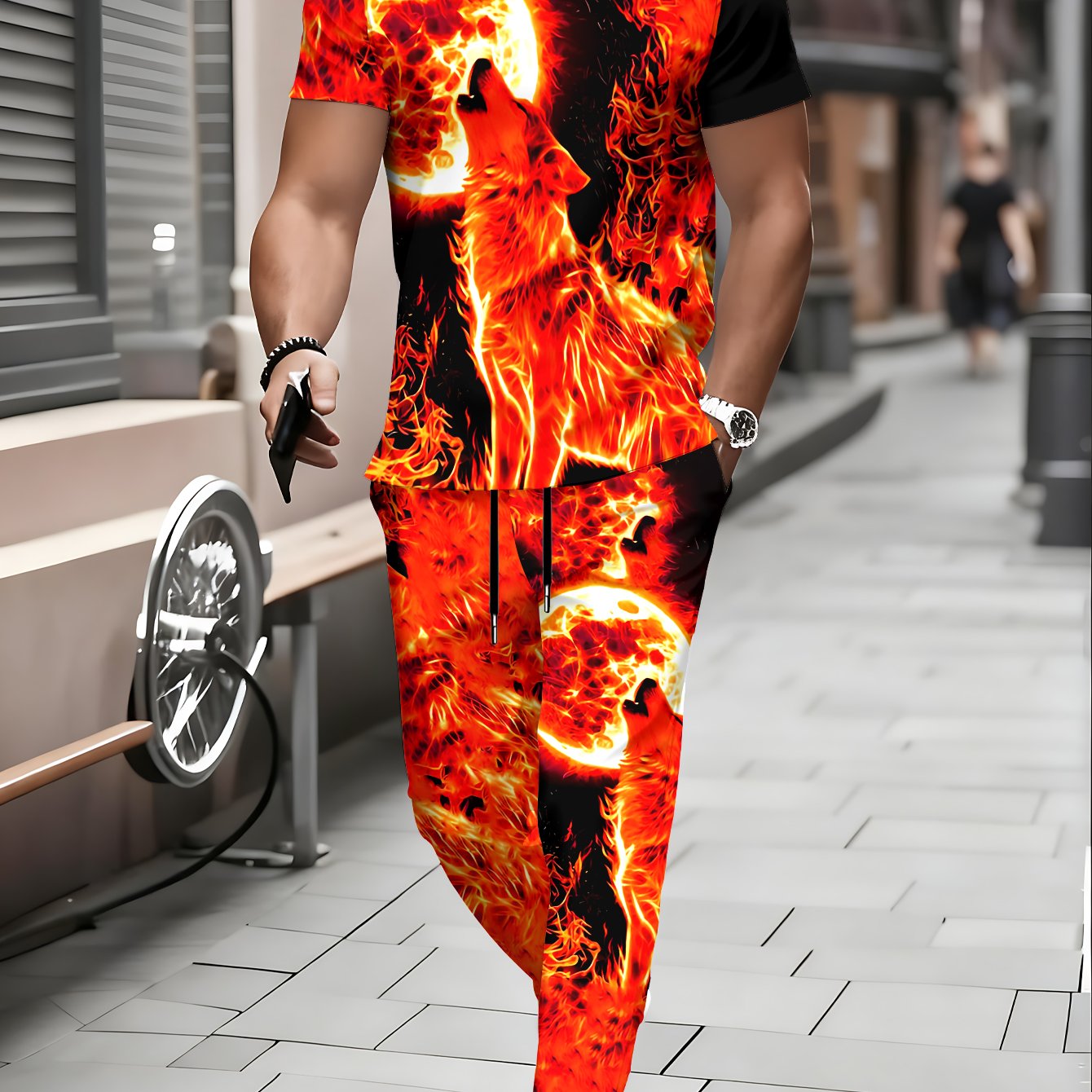 TEMU Men's Short Sleeve Long Pants Set, Round Neck T-shirt And Comfortable Long Pants Matching, Suitable For Spring, Summer, And Autumn Indoor And