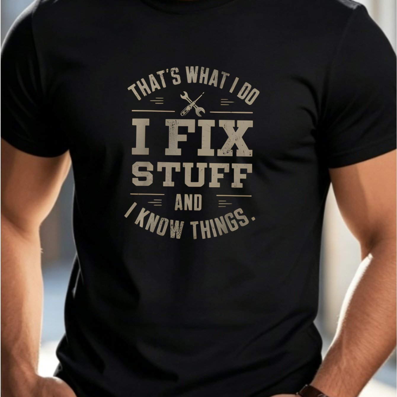TEMU Men's T-shirt With "that's What I Do I Fix Stuff And I Things" Self-deprecating Humor Letter Print, Casual Top, Patterned T-shirt, Summer,