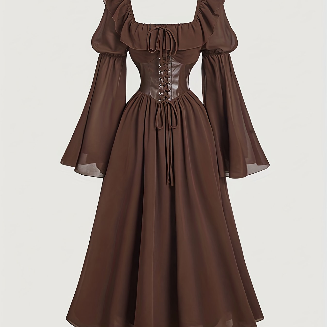 E-shop Damen Mittelalter Renaissance Prinzessinnenkleid mit quadratischem Ausschnitt & Schleifen-Bodice - A-Linie Langarm Elegantes Hofkleid für