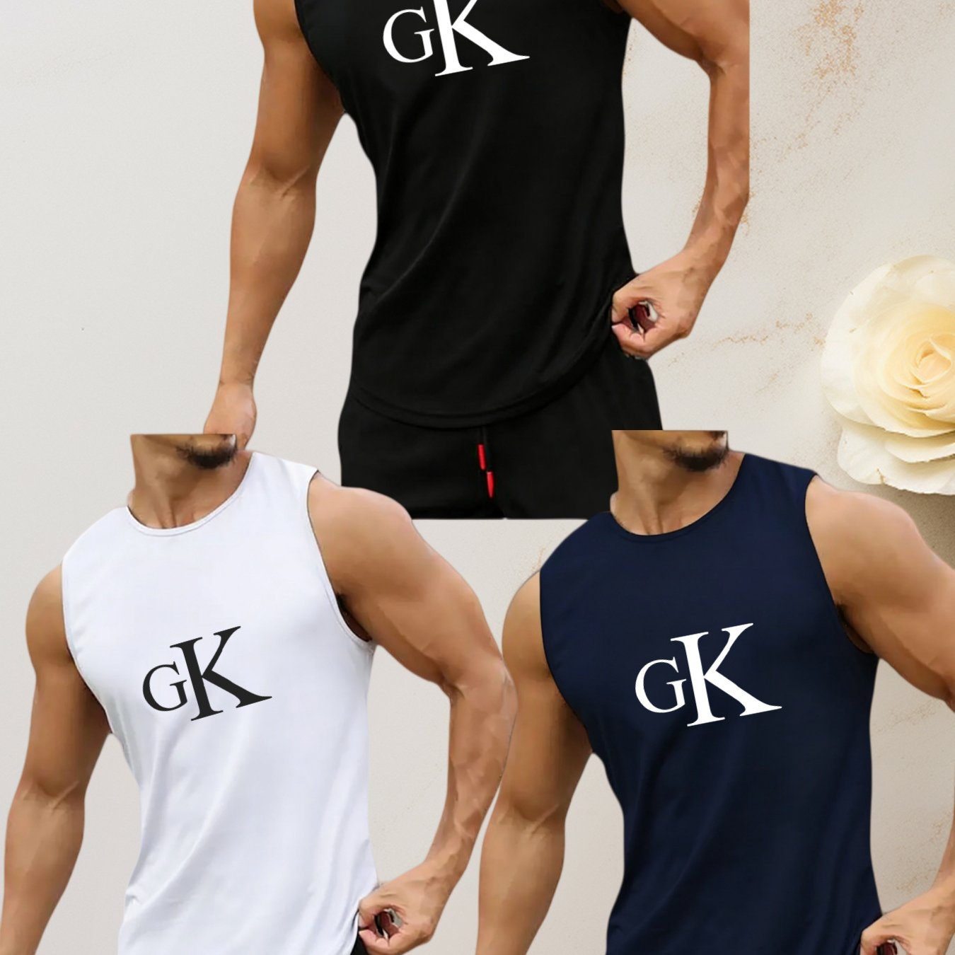 TEMU [3-pc] Summer 's Athletic Tank Tops, Letter Gk Print, Breathable Sweat-absorbent, Fitness Casual Versatile For Outdoor And Base Layer,