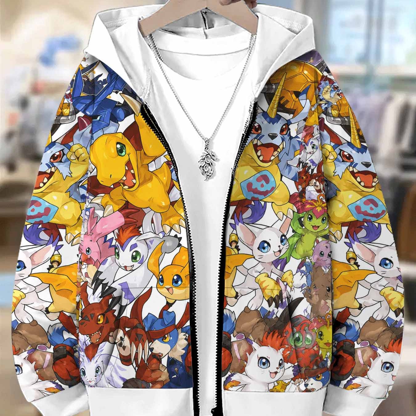 TEMU Boys' Zip-up Hooded Sweatshirt Jacket, Cartoon Game Character Pattern With Pockets, Fall Winter Casual Top, Kids' Trendy Athletic Style