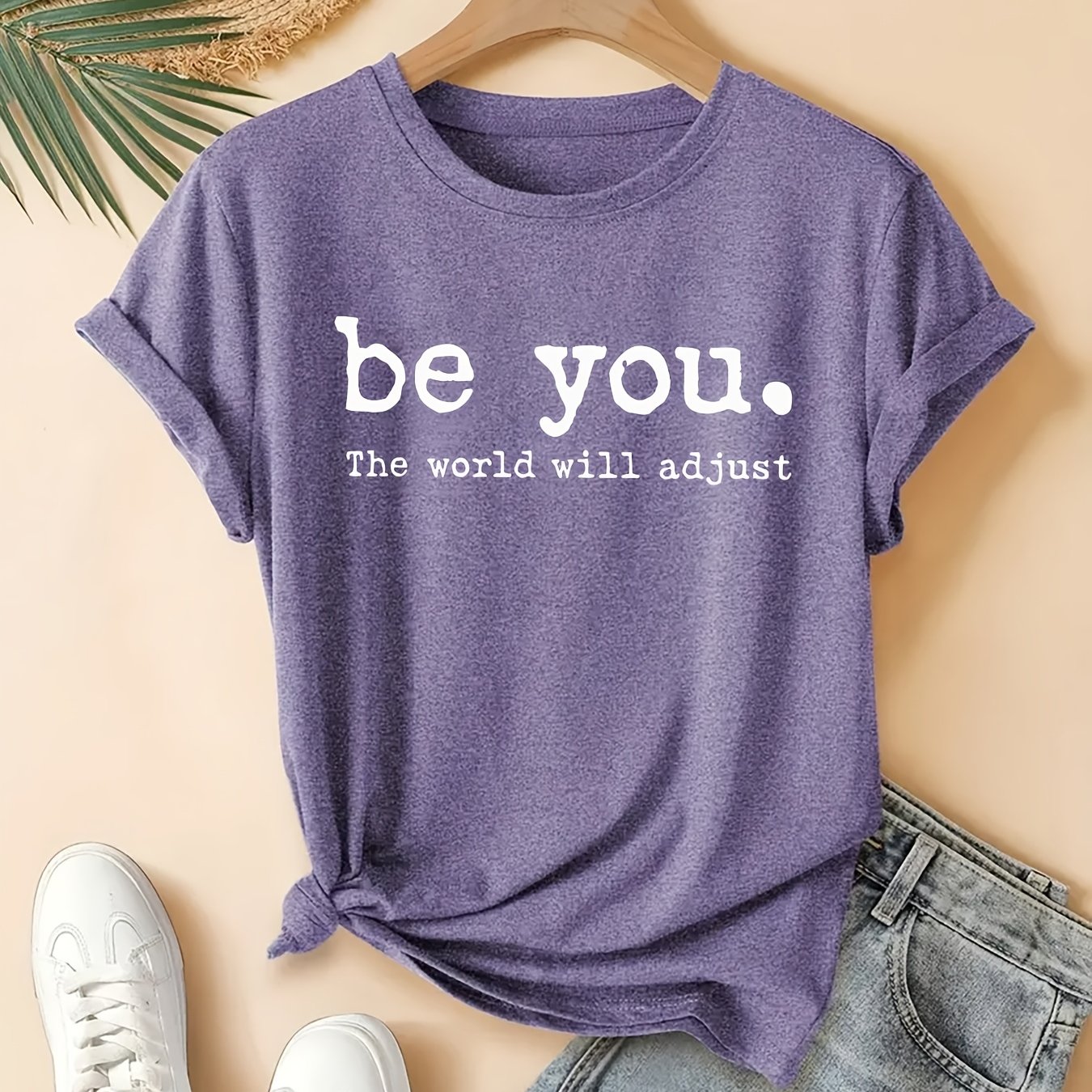 TEMU Women's Plus-size Casual T-shirt Featuring The Print ". The World Will Adjust". This Stylish Round-neck Short-sleeve Top Is Perfect For Spring,