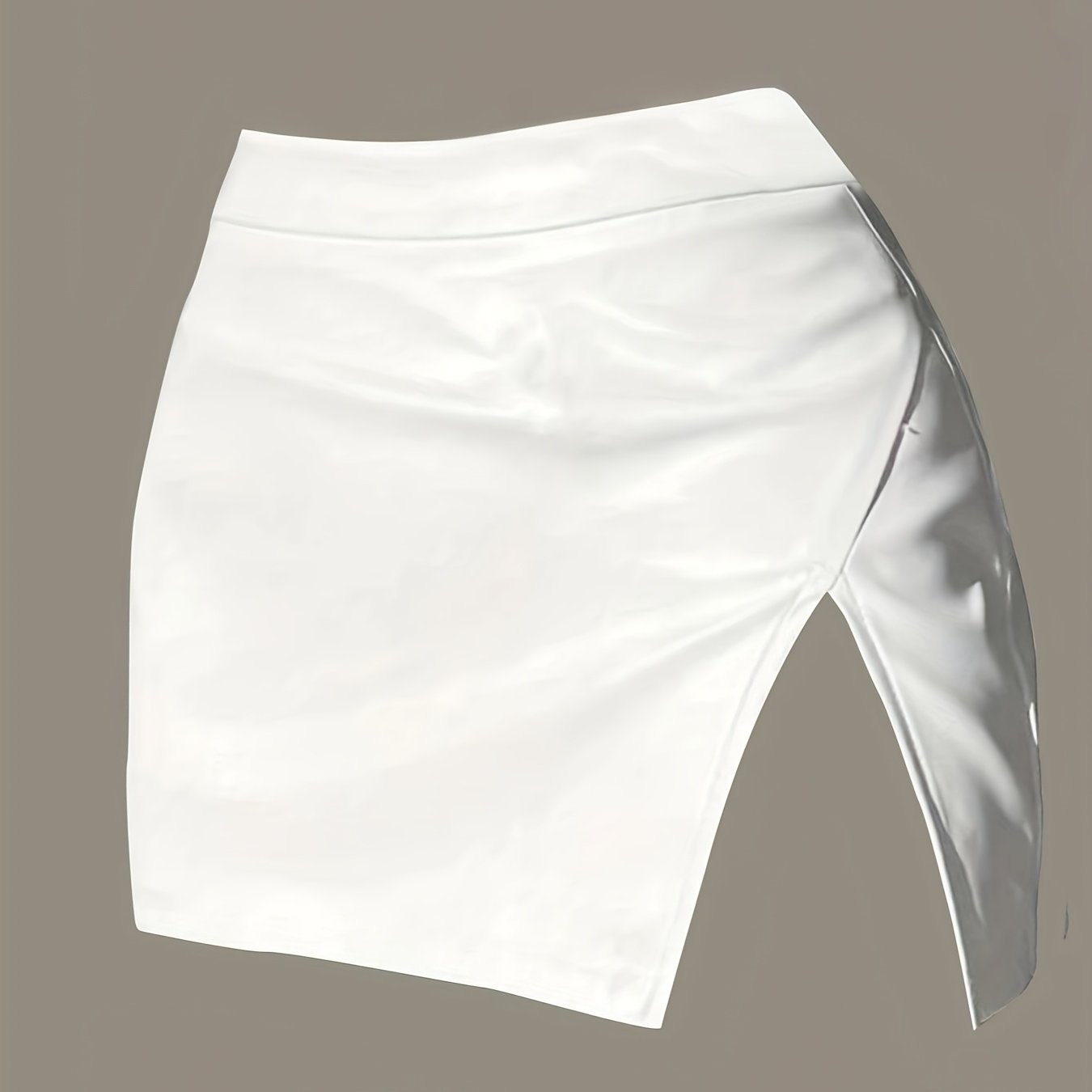 TEMU Fashion Faux Leather Bodycon -flattering Slit White Skirt, Perfect For Dates And Commuting, Versatile Elegant Women's Clothing